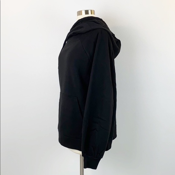 Women's Side Tie Hoodie Black Sweatshirt w/Pocket - Picture 4 of 9